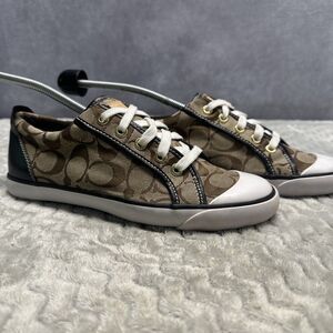 Coach Sneaker Casual Canvas Women's Shoes Size 8.5 B Barrett 2 Lace Up Brown